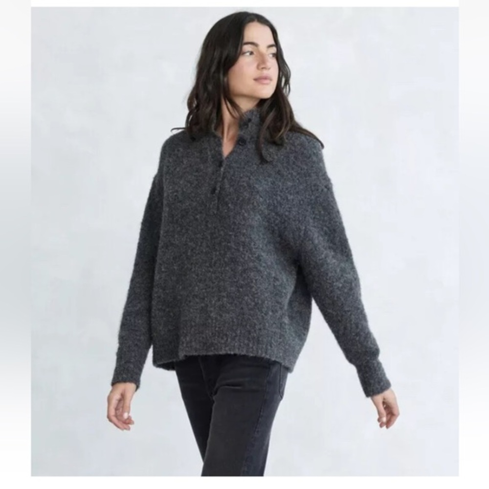 Jenni Kayne Boucle Half Button Pullover Charcoal Gray Sweater‎ Women's Medium